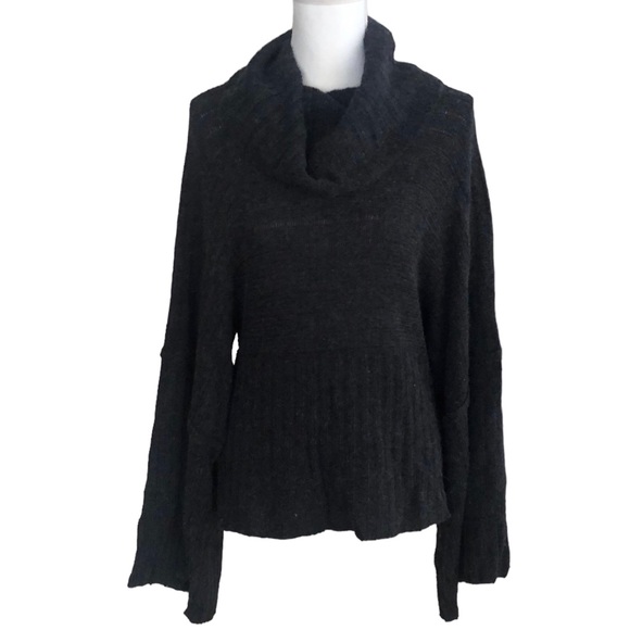 Calvin Klein Charcoal Gray Wide Sleeve Cowl Neck Angora Wool Sweater Size L - Picture 2 of 12